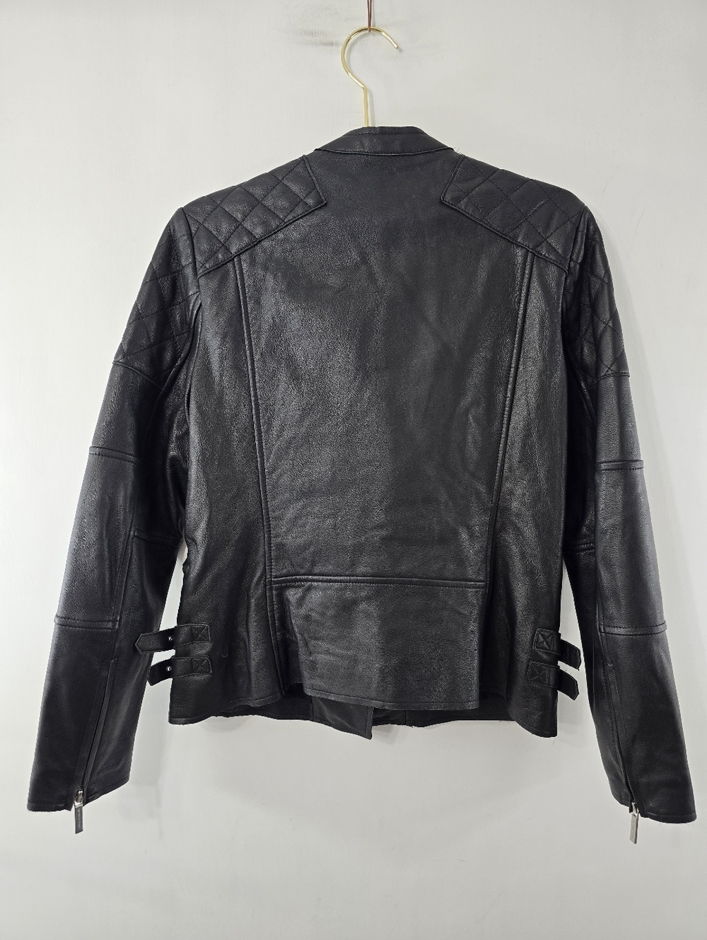 Michael Kors Lamb Leather Convertible Zip Front Moto Biker Jacket Black Size M - Picture 12 of 16